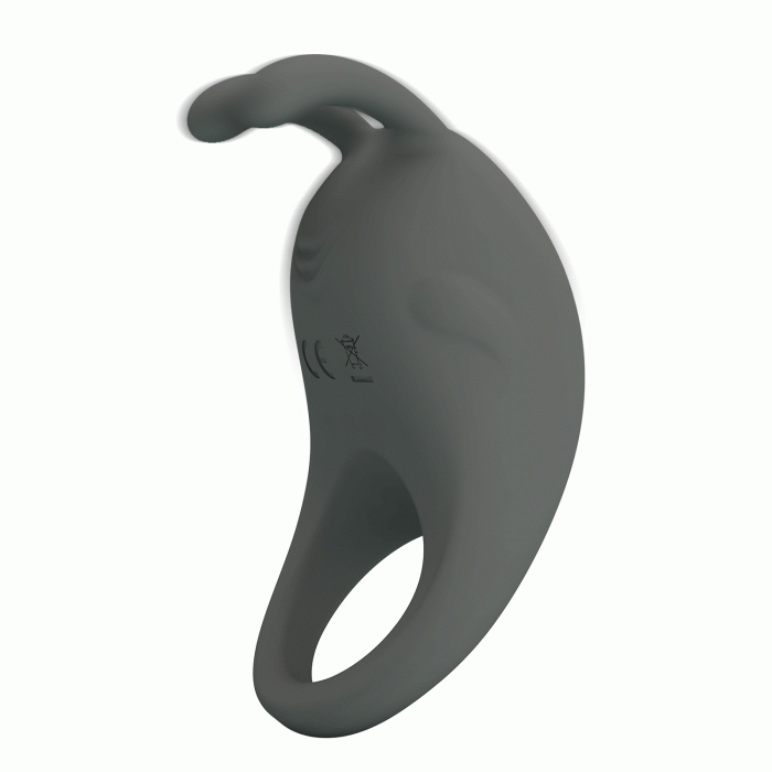 Ерекційне віброкільце PRETTY LOVE Master Ring з вусиками для клітора, сіре, 7.5 х 4 см