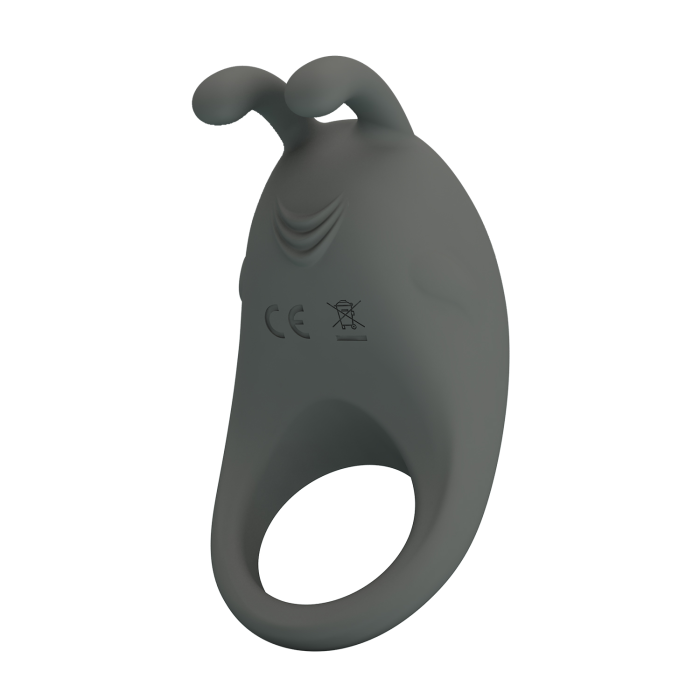 Ерекційне віброкільце PRETTY LOVE Master Ring з вусиками для клітора, сіре, 7.5 х 4 см