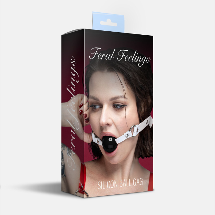 Кляп силіконовий Feral Feelings Silicon Ball Gag White/Black, білий ремінець, чорна кулька