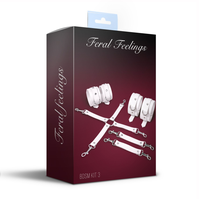 Набір для БДСМ Feral Feelings BDSM Kit 3 White, наручники, поножі, хрестовина