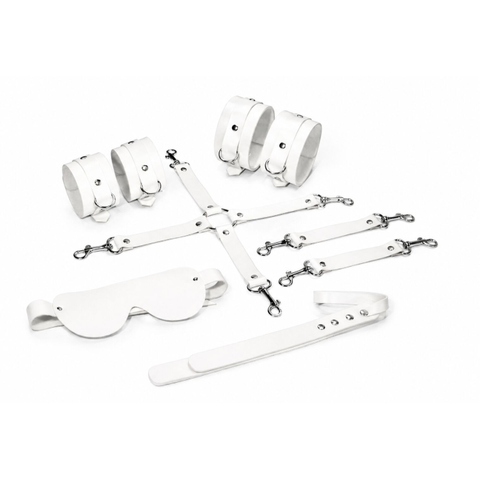 Набір Feral Feelings BDSM Kit 5 White, наручники, поножі, хрестовина, маска, падл