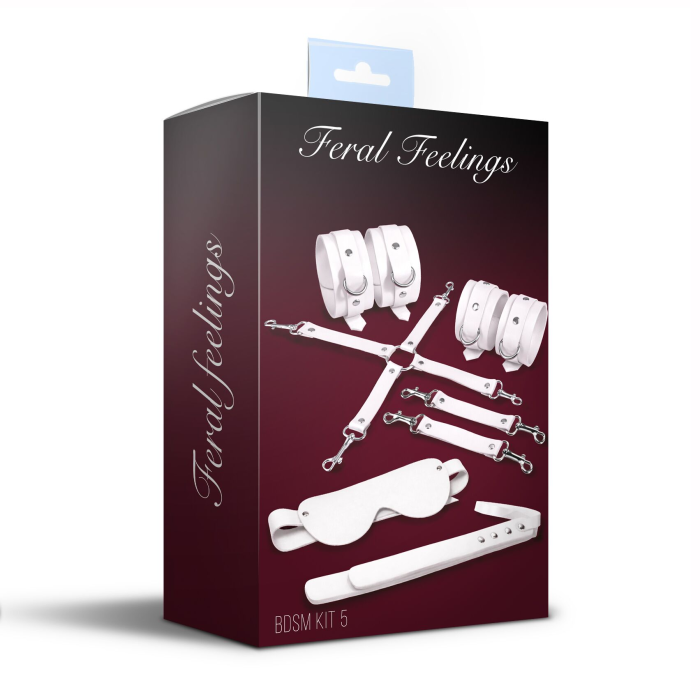 Набір Feral Feelings BDSM Kit 5 White, наручники, поножі, хрестовина, маска, падл