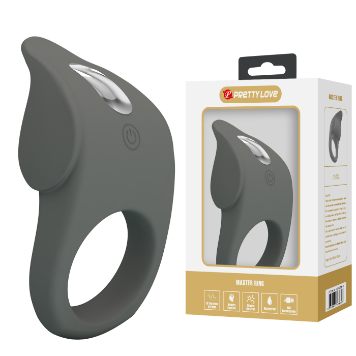 Ерекційне віброкільце PRETTY LOVE Master Ring силіконове, сіре, 8.7 х 5 см