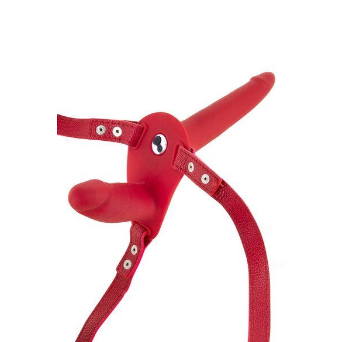 Подвійний страпон з вібрацією Fetish Tentation Vibrating Strap-On Red (м'яте паковання!!!)
