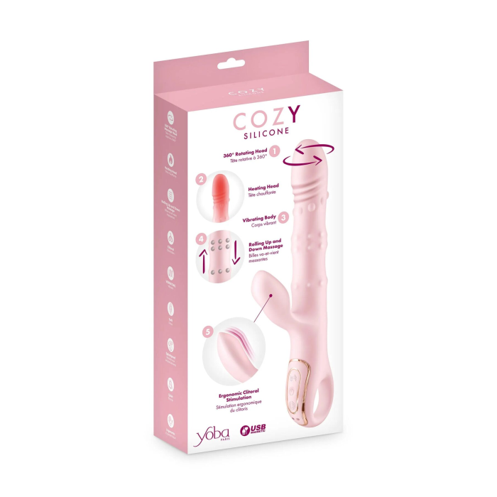 Вібратор-кролик 5в1 Yoba Cozy, вібрація, ротація, пульсація, перлинний масаж, нагрівання