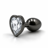 Анальна пробка, M, ALUME чорна з білим каменем у формі серця, 8.2 x 3.4 см