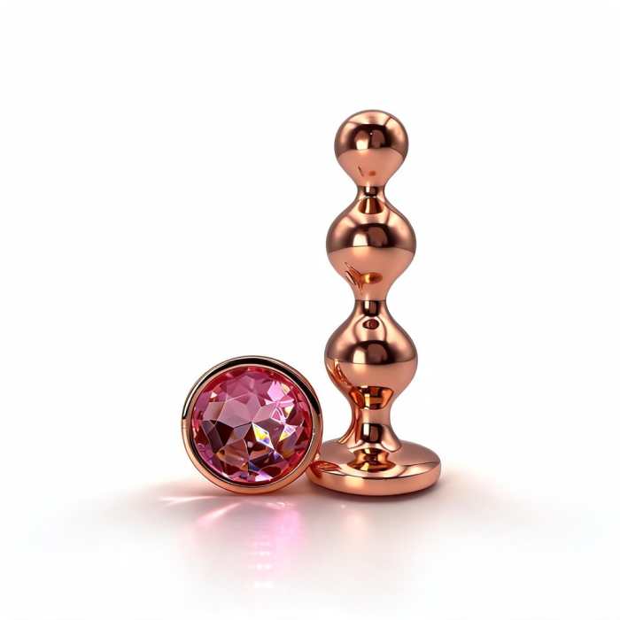 Анальна пробка ялинка, S, ALUME, рожеве золото з рожевим каменем округлої форми, 9 х 2 см