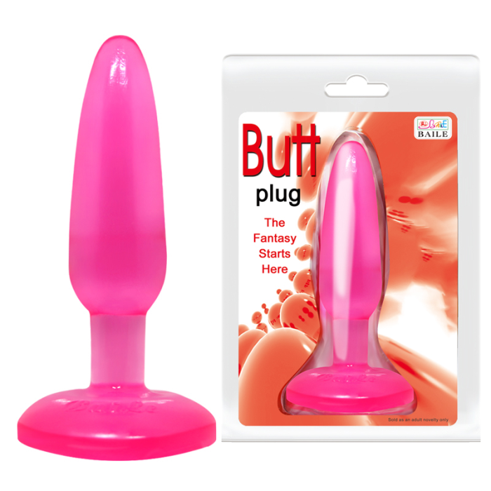 Анальна пробка на присосці BAILE Butt Plug, рожева, 14×3.5 см
