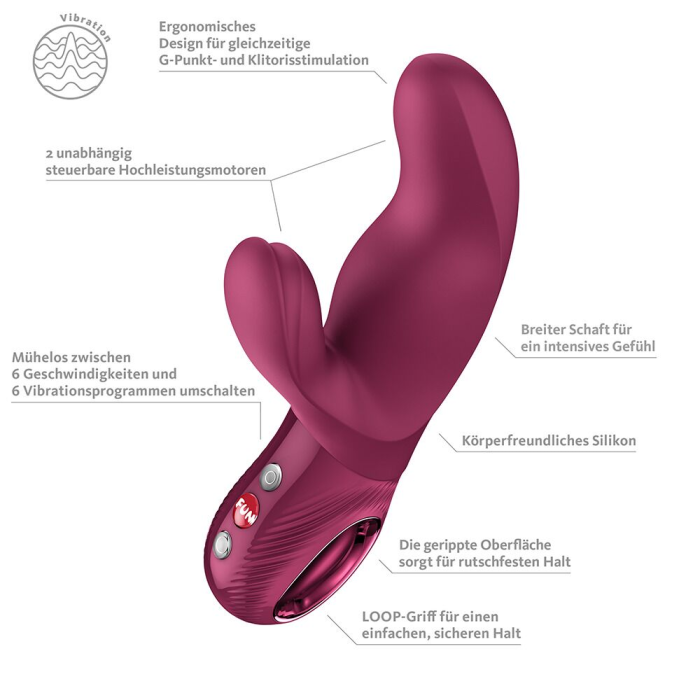 Вібратор-кролик Fun Factory MISS BI Wine Red, 2 незалежні мотори, діаметр 4,2 см