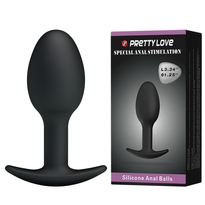 Анальна пробка силіконова PRETTY LOVE Heavy Balls, чорна, 8.4 х 3.2 см