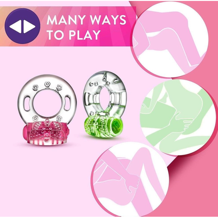 Ерекційне віброкільце Blush Play With Me з рельєфним метеликом для клітора, прозоро-зелене