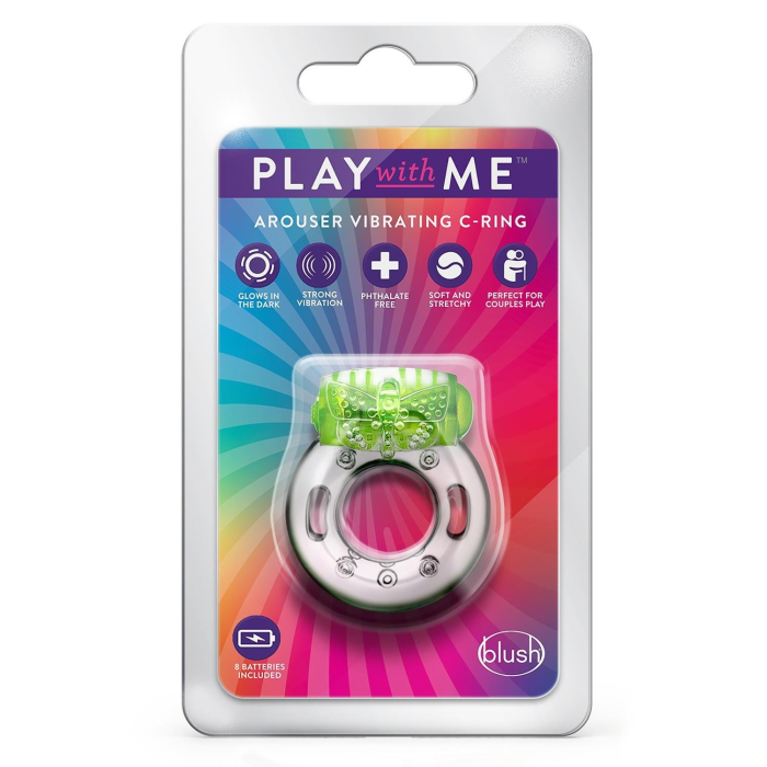 Ерекційне віброкільце Blush Play With Me з рельєфним метеликом для клітора, прозоро-зелене