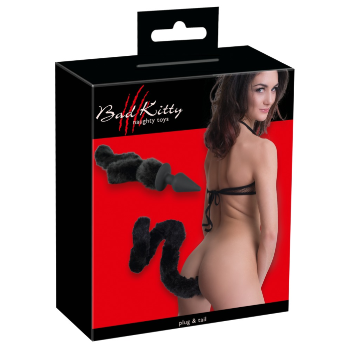 Анальна пробка із гнучким хвостом Bad Kitty чорна, 3.5 х 73 см