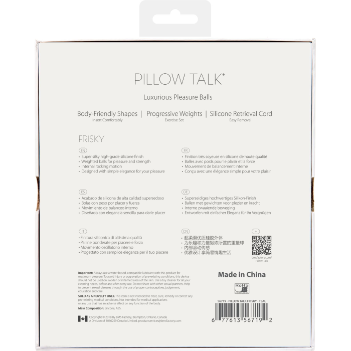 Розкішні вагінальні кульки PILLOW TALK - Frisky Teal з кристалом, діаметр 3,2 см, вага 49-75 гр