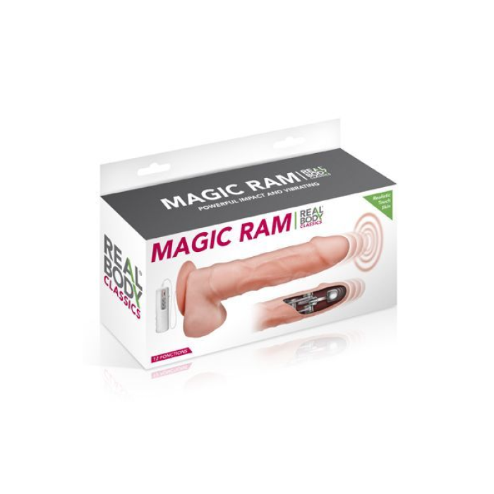 Фалоімітатор-пульсатор із вібрацією Real Body — Magic Ram, діаметр 4 см, рух вперед-назад