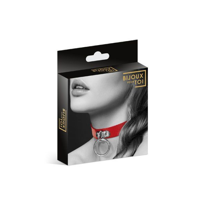 Чокер з кільцем для повідця Bijoux Pour Toi - FETISH Red, екошкіра