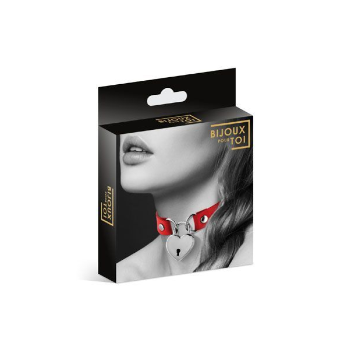 Чокер з замочком-сердечком Bijoux Pour Toi - HEART LOCK Red, екошкіра