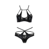 Комплект белья Passion Exclusive NAVEL SET S/M, black, трусики и лиф с элементами под латекс