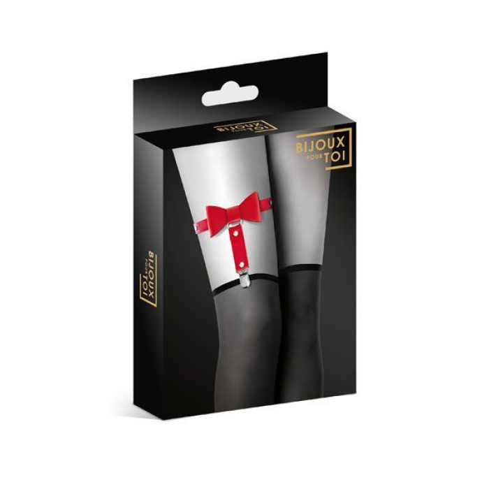 Гартер на ногу Bijoux Pour Toi - WITH BOW Red, сексуальна підв'язка з бантиком, екошкіра