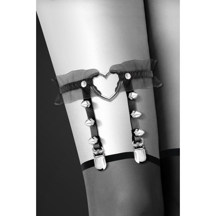 Гартер на ногу Bijoux Pour Toi - WITH HEART AND SPIKES Black, сексуальна підв'язка з сердечком