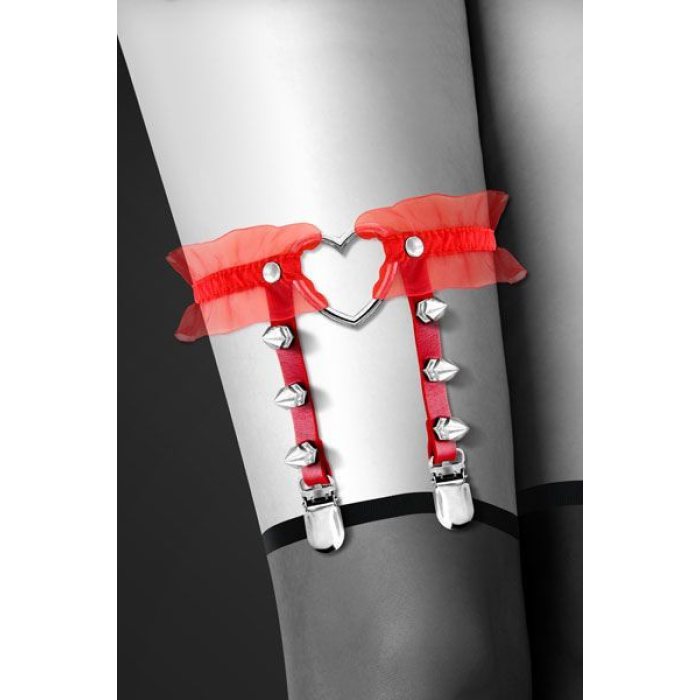 Гартер на ногу Bijoux Pour Toi - WITH HEART AND SPIKES Red, сексуальна підв'язка з сердечком