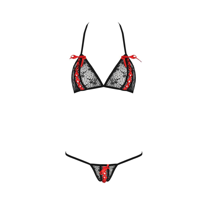 Комплект білизни Passion MELISSA BIKINI XXL/XXXL, black, ліф зі шнурівкою і трусики-стрінги