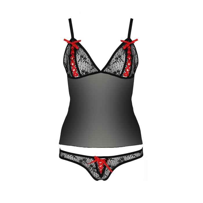 Комплект білизни Passion MELISSA SET S/M, black, ліф-сорочка зі шнурівкою і трусики