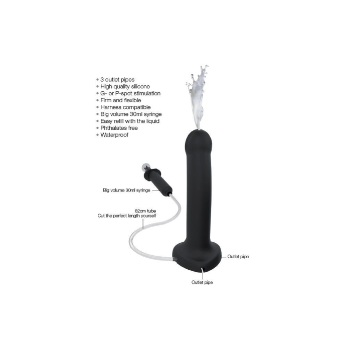 Фалоімітатор, що кінчає Strap-On-Me Dildo Cum Black, діаметр 3,6 см, силікон, насадка для страпону