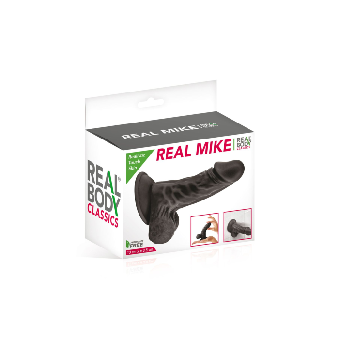 Фалоімітатор із присоскою Real Body — Real Mike Black, TPE, діаметр 3,8 см