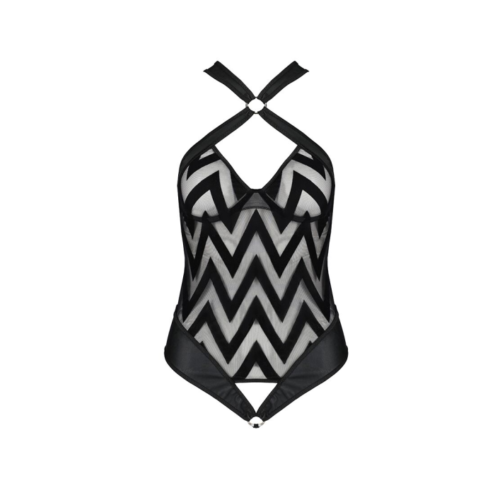 Сітчастий боді з халтером та ритмічним малюнком Passion Hima Body L/XL, black