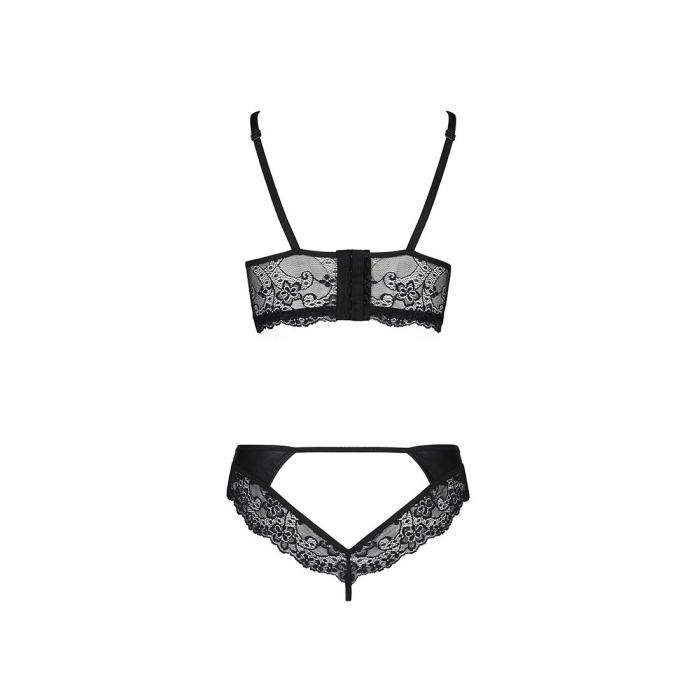 Комплект з еко-шкіри та мережива Passion LOONA SET L/XL, black, бра і трусики