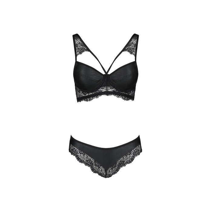 Комплект з еко-шкіри та мережива Passion LOONA SET S/M, black, бра і трусики