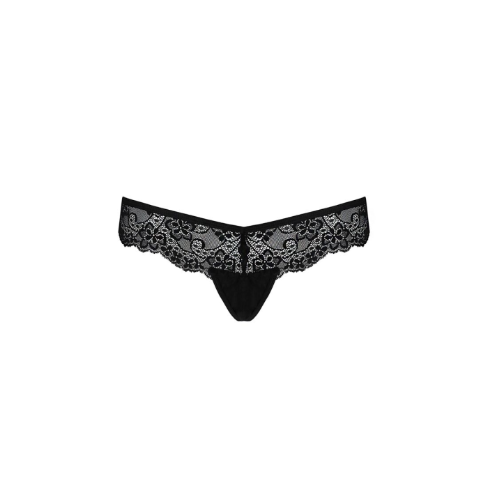 Мереживні трусики-танга з атласним бантиком Passion NAJA THONG S/M, black