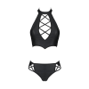 Комплект з еко-шкіри Passion NANCY BIKINI XXL/XXXL, black, бра та трусики з імітацією шнурівки