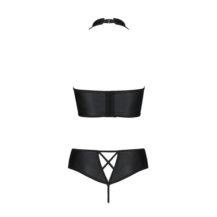 Комплект з еко-шкіри Passion NANCY BIKINI XXL/XXXL, black, бра та трусики з імітацією шнурівки