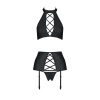 Комплект з еко-шкіри імітація шнурівки Passion NANCY SET XXL/XXXL black топ трусики пояс для панчіх