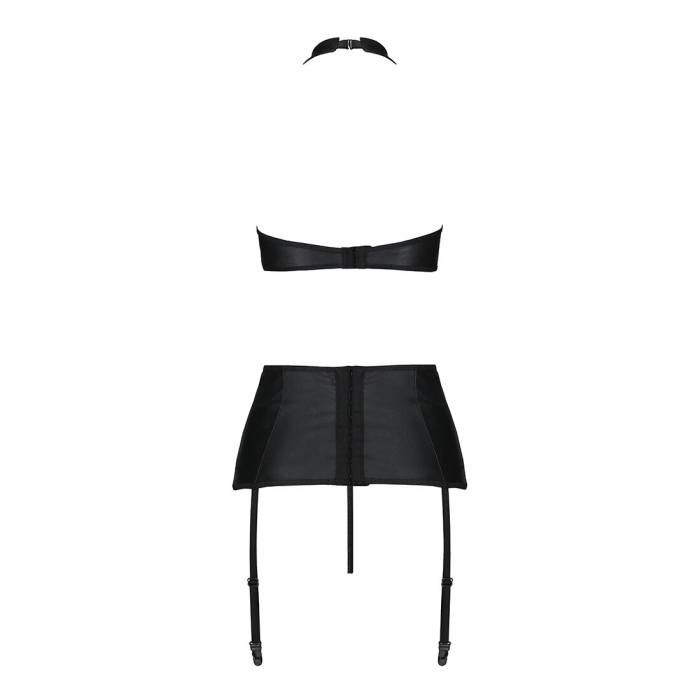 Комплект з еко-шкіри імітація шнурівки Passion NANCY SET XXL/XXXL black топ трусики пояс для панчіх