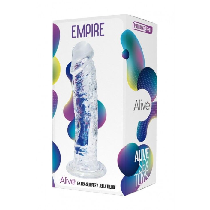 Прозорий фалоімітатор Alive Jelly Dildo Empire, ТПЕ, присоска, діаметр 4,3см, довжина 19,3см