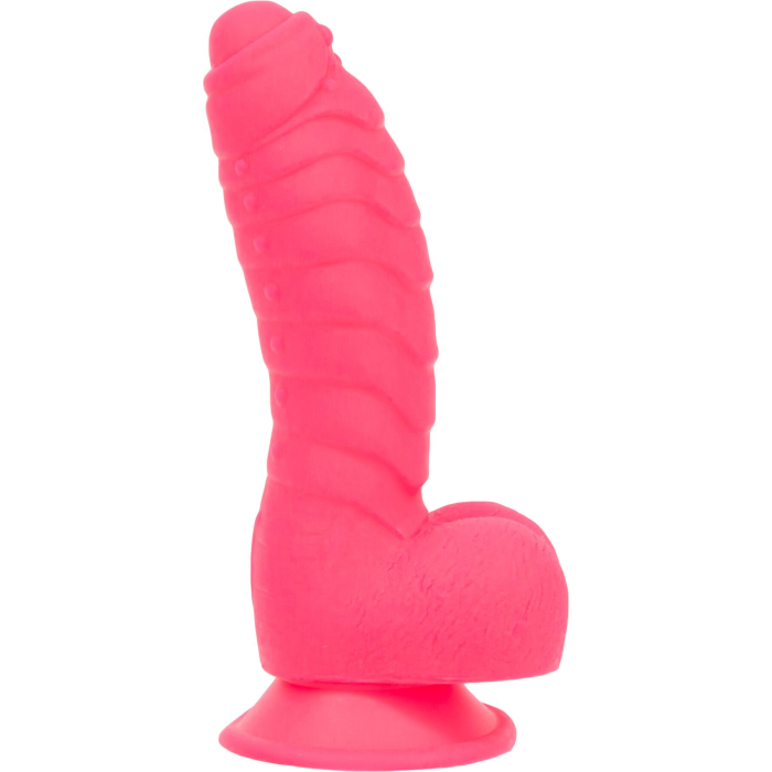 Ребристий фалоімітатор на присосці ADDICTION — Tom 7″ Dildo With Balls — Pink, віброкуля в подарунок