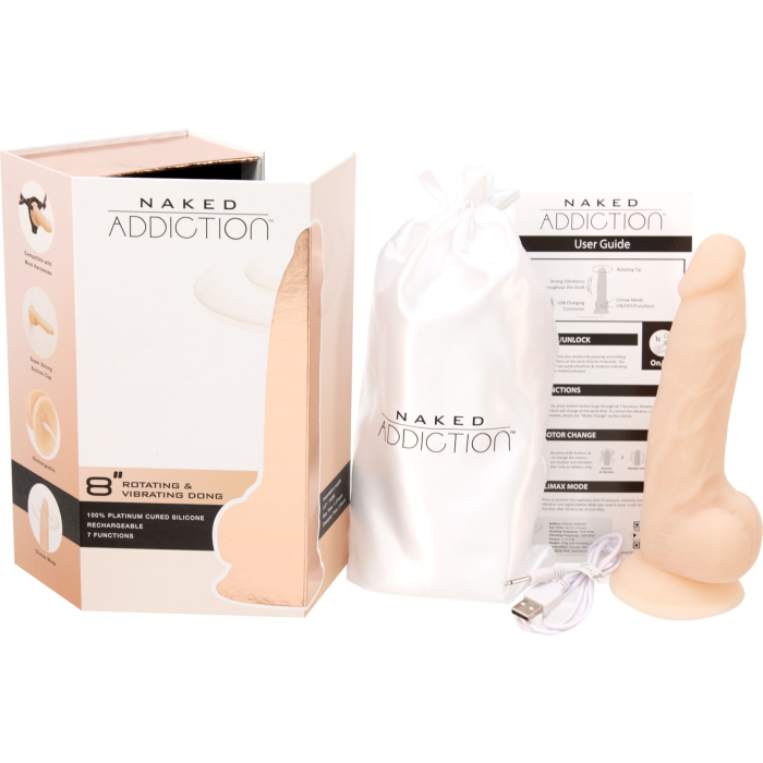 Фалоімітатор з вібрацією та ротацією Naked ADDICTION James 8″ Rotating & Vibrating Dong, пульт ДК