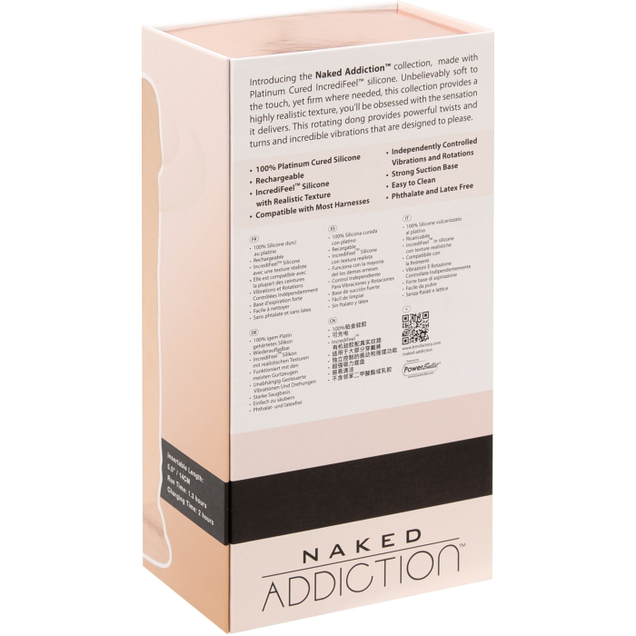 Фалоімітатор з вібрацією та ротацією Naked ADDICTION James 8″ Rotating & Vibrating Dong, пульт ДК