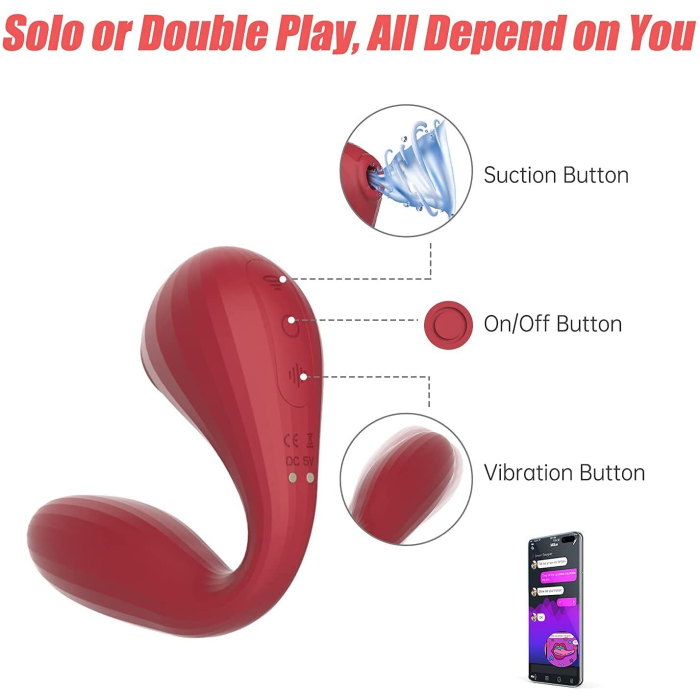 Вакуумний вагінально-кліторальний стимулятор Magic Motion Bobi Red, керування зі смартфона