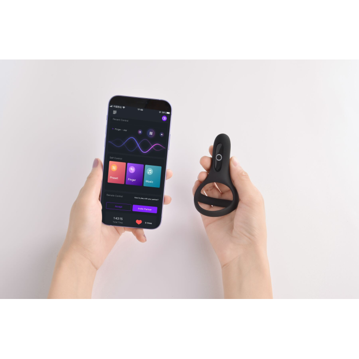 Подвійне ерекційне кільце Fun Town Rise Black, керування зі смартфона