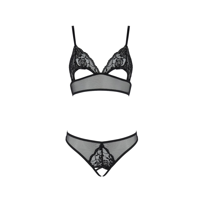 Комплект із бралету з ажурним ліфом та відкритими трусиками Passion CHRISTA SET Open Bra L/XL black
