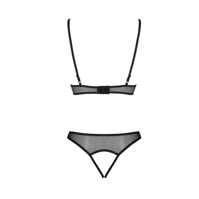 Комплект із бралету з ажурним ліфом та відкритими трусиками Passion CHRISTA SET Open Bra S/M black