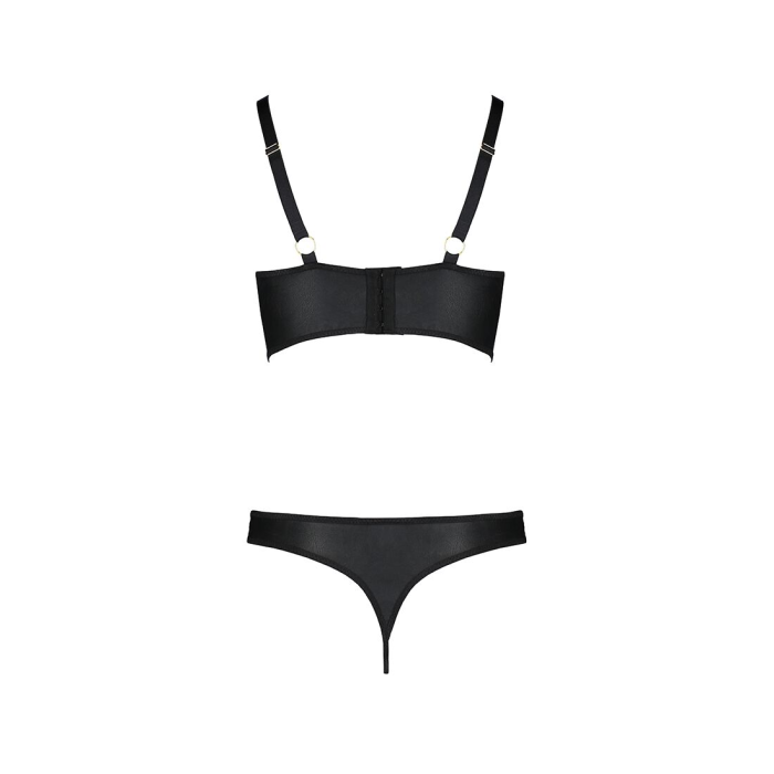 Комплект з екошкіри з люверсами та ремінцями Passion MALWIA BIKINI XXL/XXXL, black, бра та трусики
