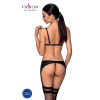 Комплект з екошкіри Passion MILEY SET XXL/XXXL, black, трусики, бюстгальтер, пояс для панчіх