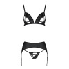 Комплект з екошкіри Passion MILEY SET XXL/XXXL, black, трусики, бюстгальтер, пояс для панчіх