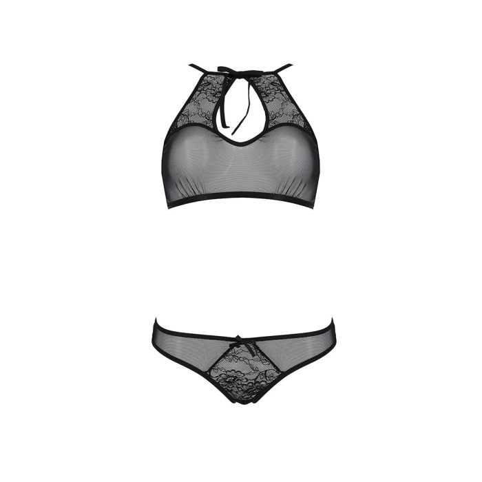 Комплект: бра, трусики з ажурним декором та відкритим кроком Passion URSULA SET XXL/XXXL, black