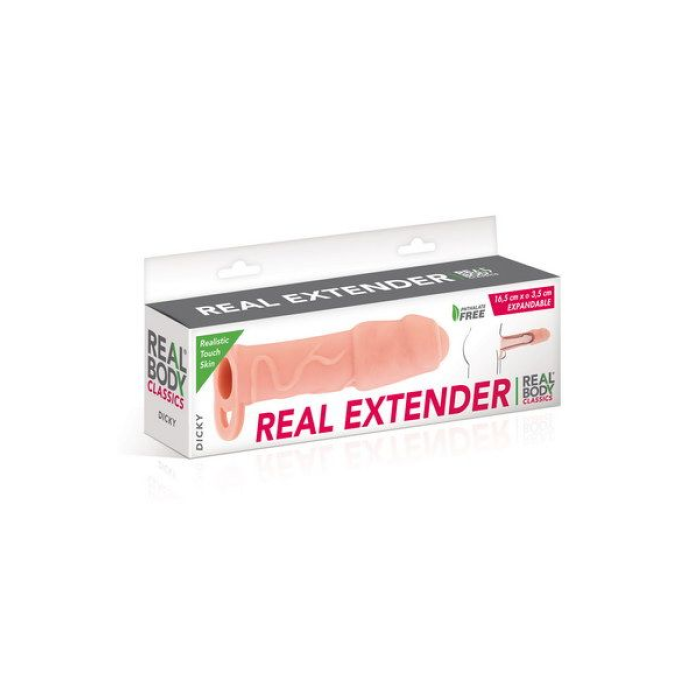 Насадка на член Real Body — Real Extender DICKY із закритою головкою та кільцем для мошонки